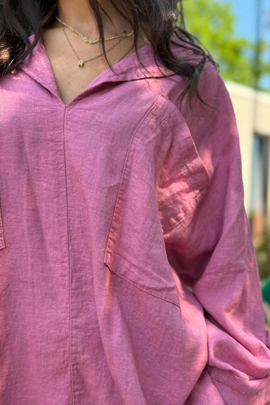 Sandbar Linen Blend Pop Over Shirt Indian Pink